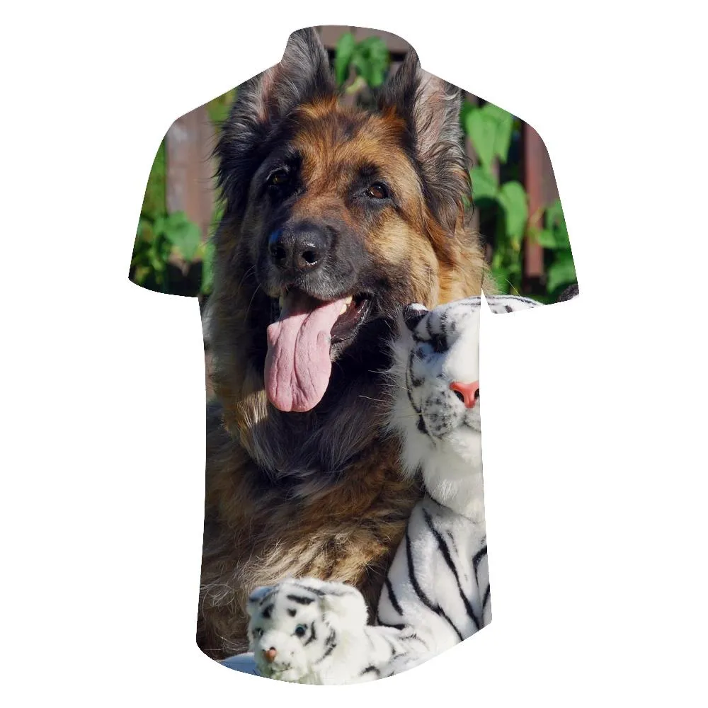 Funny Animals 3D Printed Hawaiian Shirts Mens Short Sleeve Casual Shirts Loose Button Beach Shirts Summer