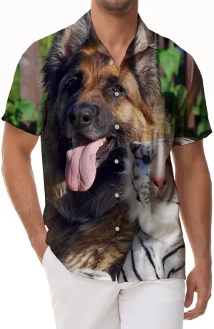 Funny Animals 3D Printed Hawaiian Shirts Mens Short Sleeve Casual Shirts Loose Button Beach Shirts Summer