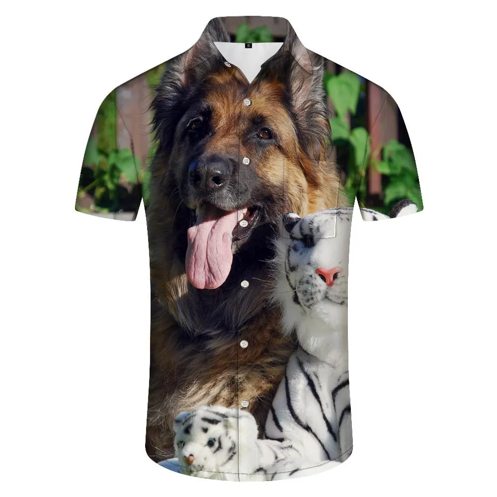 Funny Animals 3D Printed Hawaiian Shirts Mens Short Sleeve Casual Shirts Loose Button Beach Shirts Summer