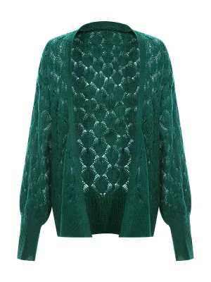 Green 1950s Open Front Crochet Cardigan