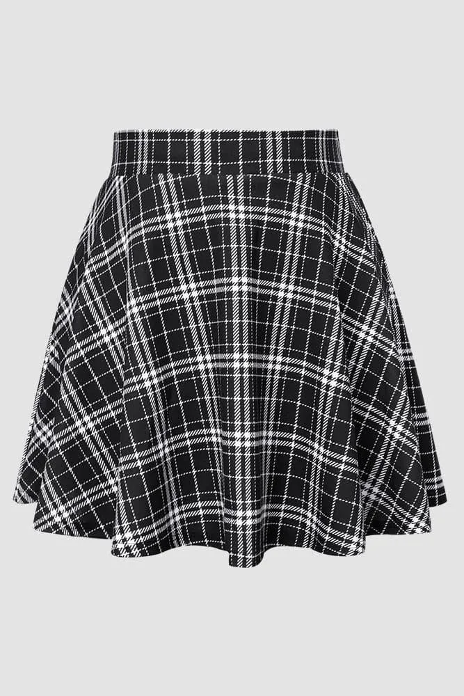 Hanna Nikole Women Plus Size Casual Mini Skater Skirt Elastic Lining High Waist Basic Flared Skorts Pleated with Pocket