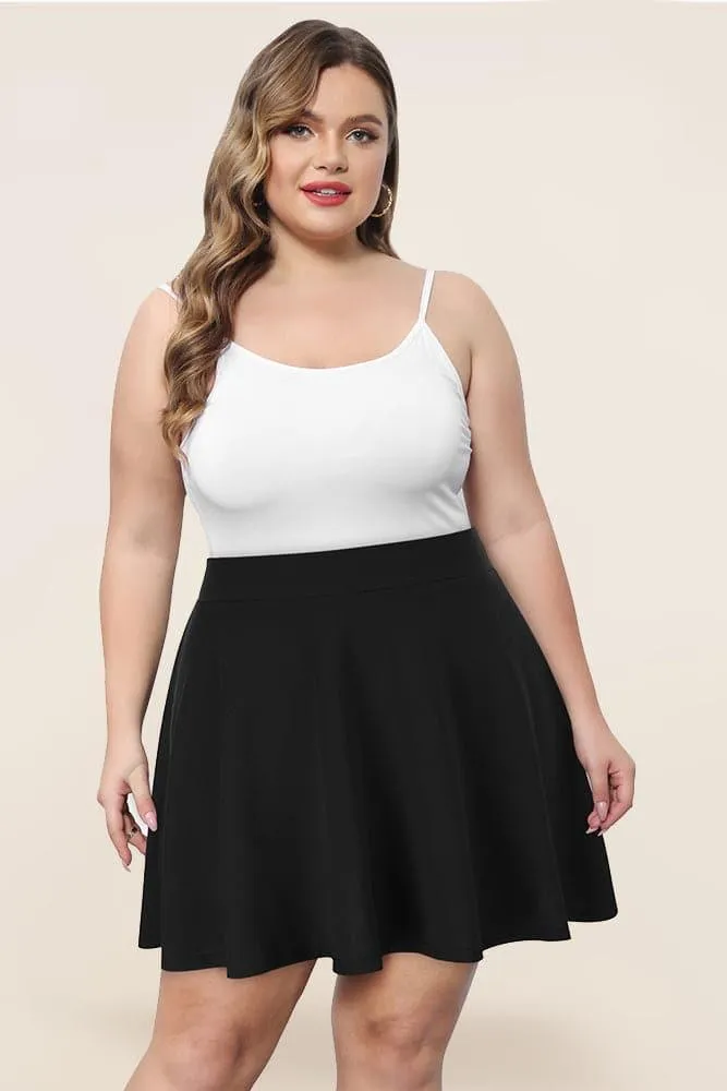 Hanna Nikole Women Plus Size Casual Mini Skater Skirt Elastic Lining High Waist Basic Flared Skorts Pleated with Pocket