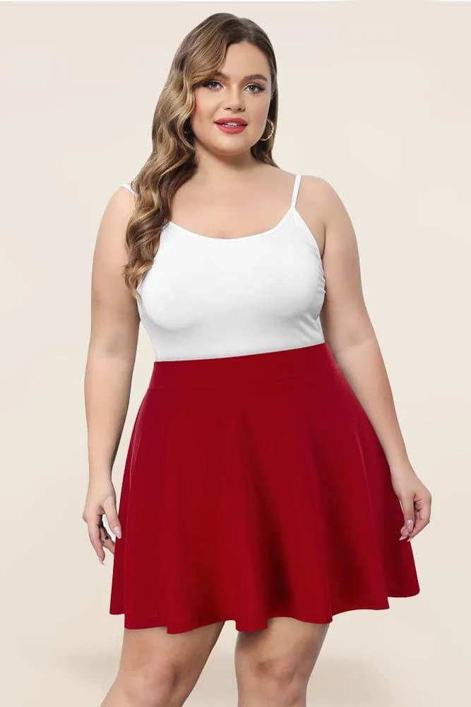 Hanna Nikole Women Plus Size Casual Mini Skater Skirt Elastic Lining High Waist Basic Flared Skorts Pleated with Pocket
