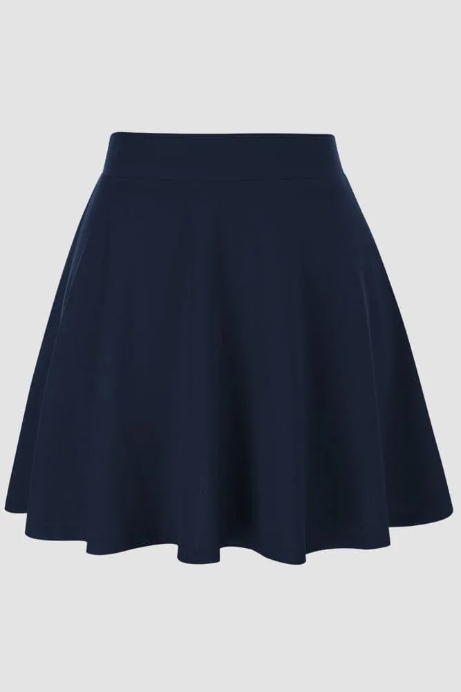 Hanna Nikole Women Plus Size Casual Mini Skater Skirt Elastic Lining High Waist Basic Flared Skorts Pleated with Pocket