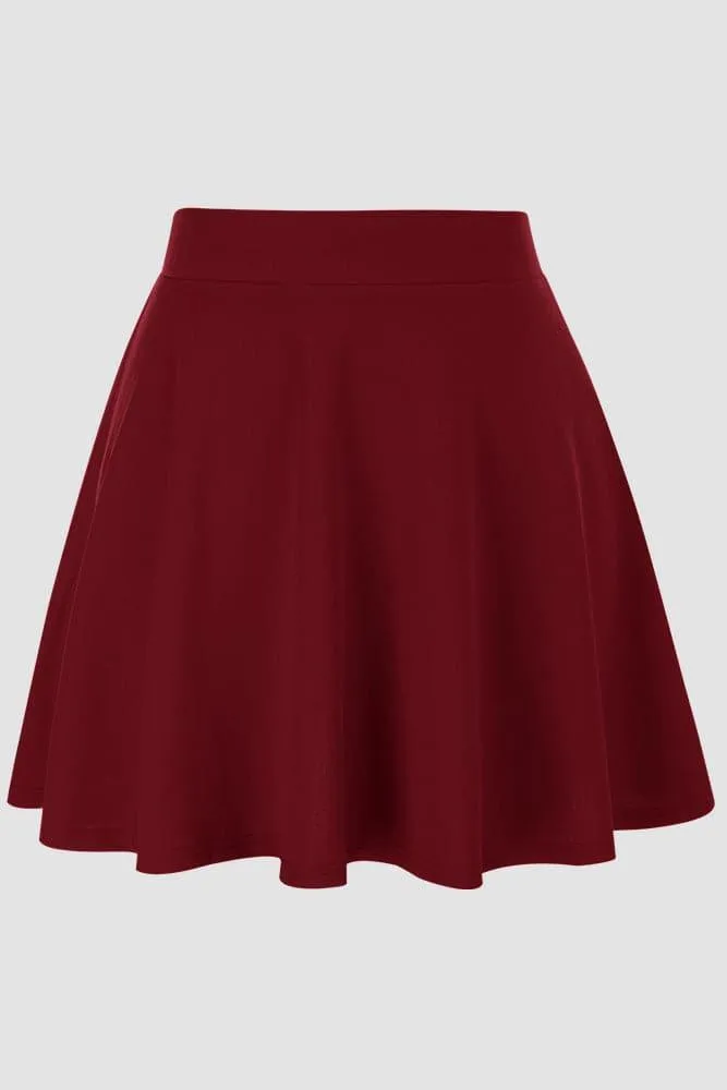 Hanna Nikole Women Plus Size Casual Mini Skater Skirt Elastic Lining High Waist Basic Flared Skorts Pleated with Pocket