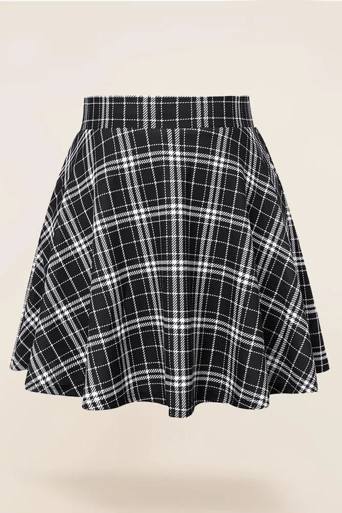 Hanna Nikole Women Plus Size Casual Mini Skater Skirt Elastic Lining High Waist Basic Flared Skorts Pleated with Pocket