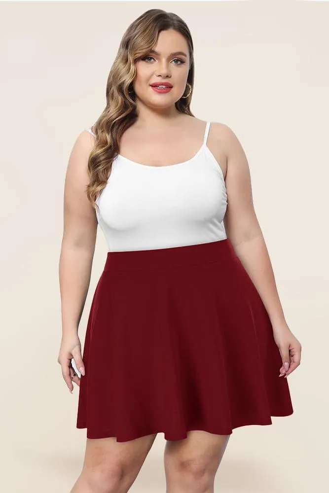 Hanna Nikole Women Plus Size Casual Mini Skater Skirt Elastic Lining High Waist Basic Flared Skorts Pleated with Pocket