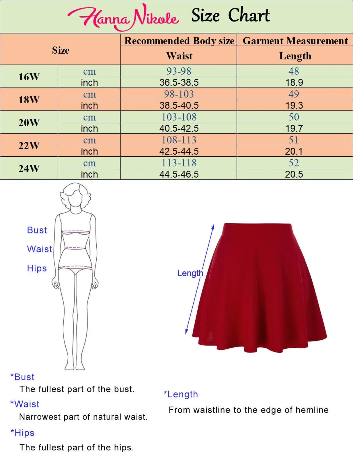 Hanna Nikole Women Plus Size Casual Mini Skater Skirt Elastic Lining High Waist Basic Flared Skorts Pleated with Pocket