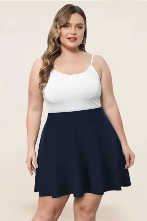 Hanna Nikole Women Plus Size Casual Mini Skater Skirt Elastic Lining High Waist Basic Flared Skorts Pleated with Pocket
