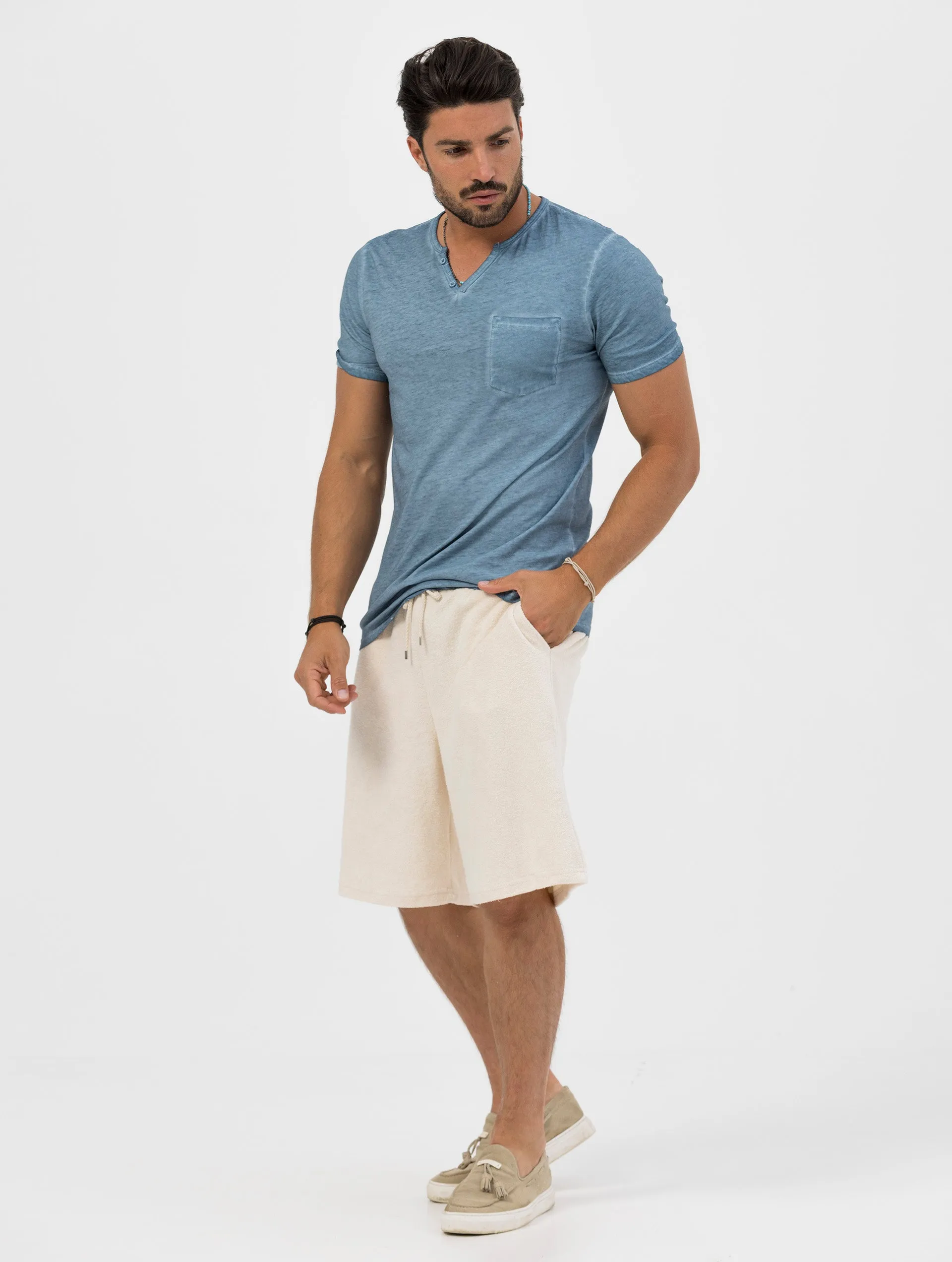 HENRY HENLEY T-SHIRT IN DENIM