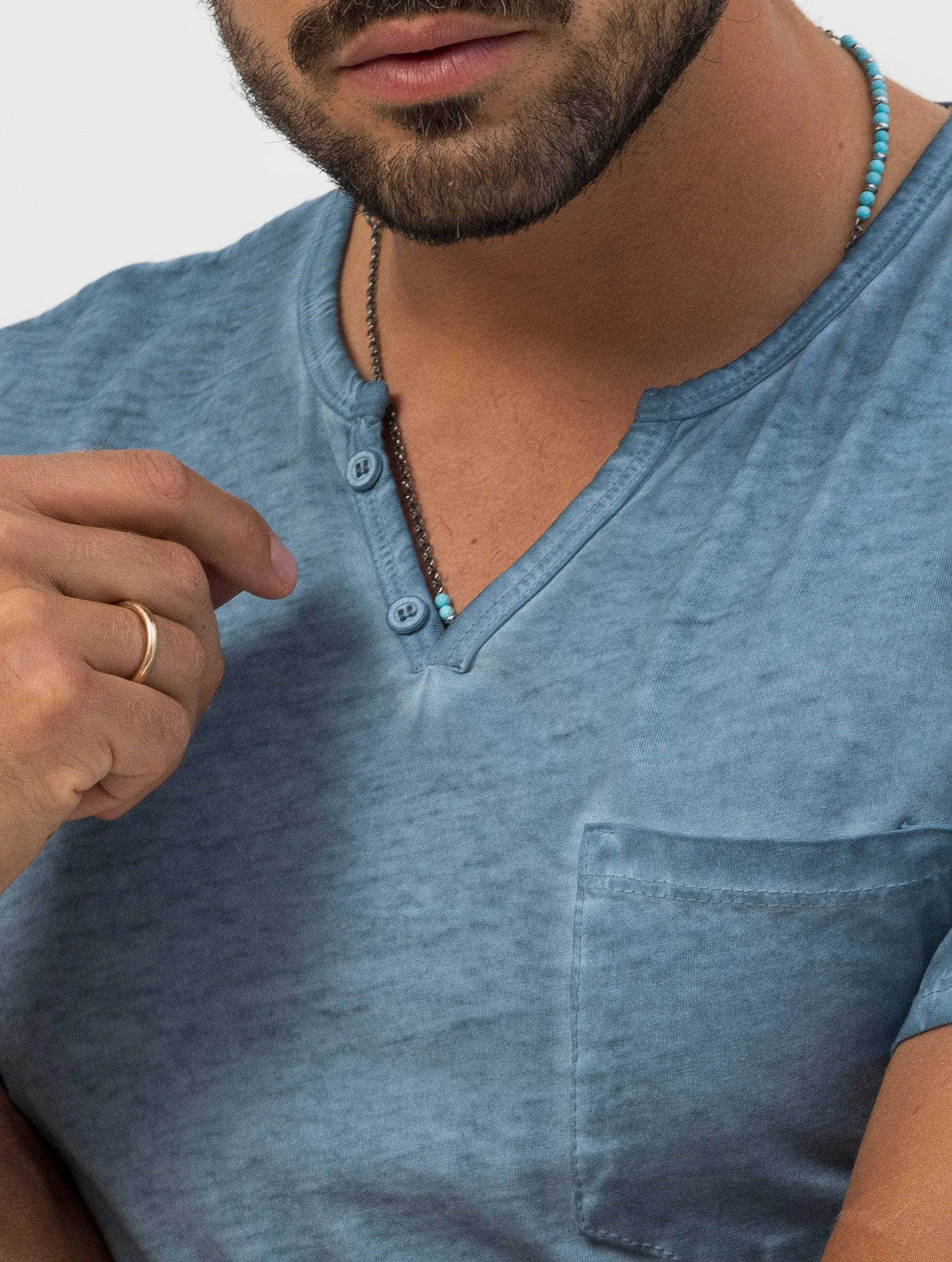 HENRY HENLEY T-SHIRT IN DENIM