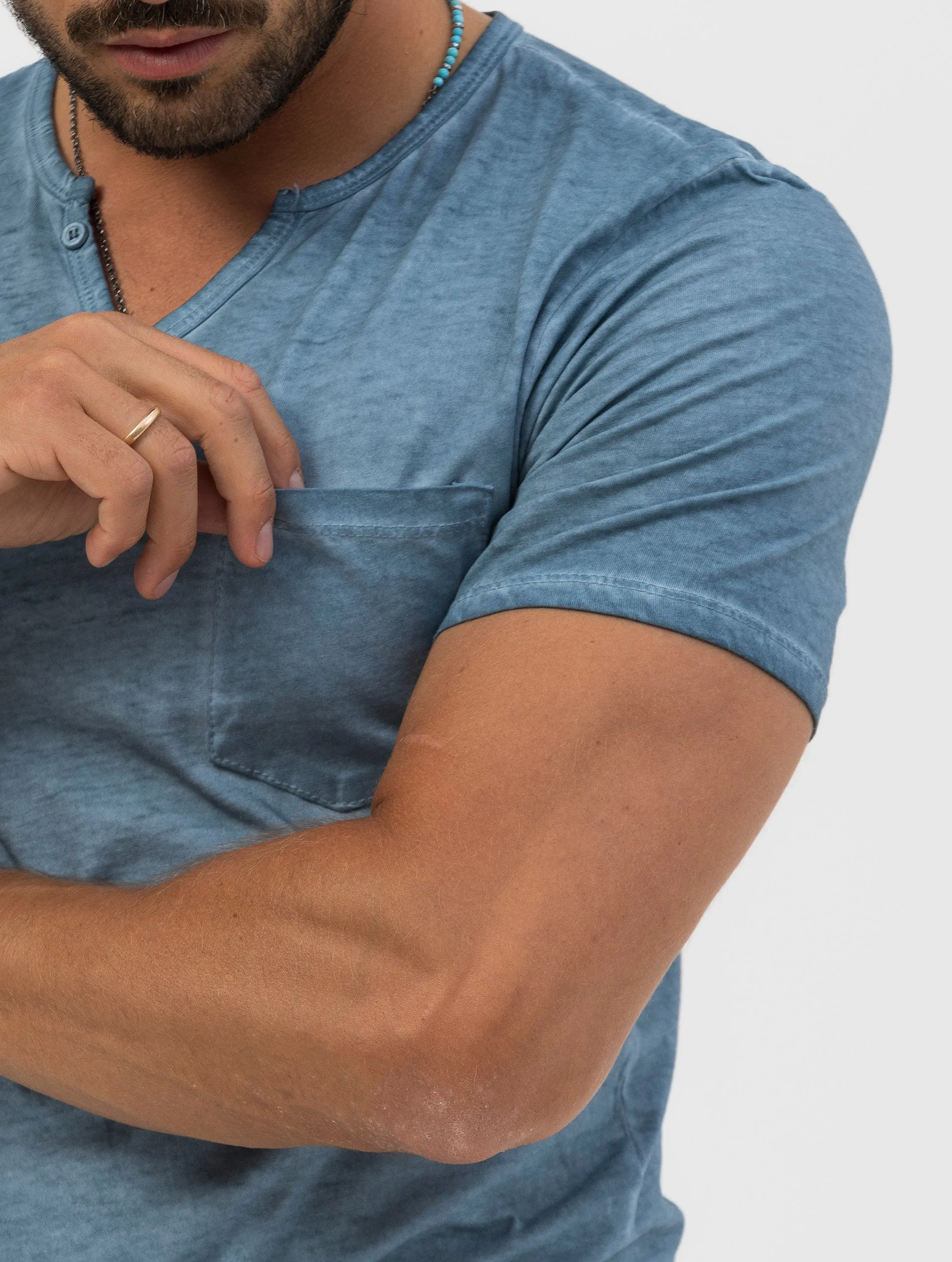 HENRY HENLEY T-SHIRT IN DENIM