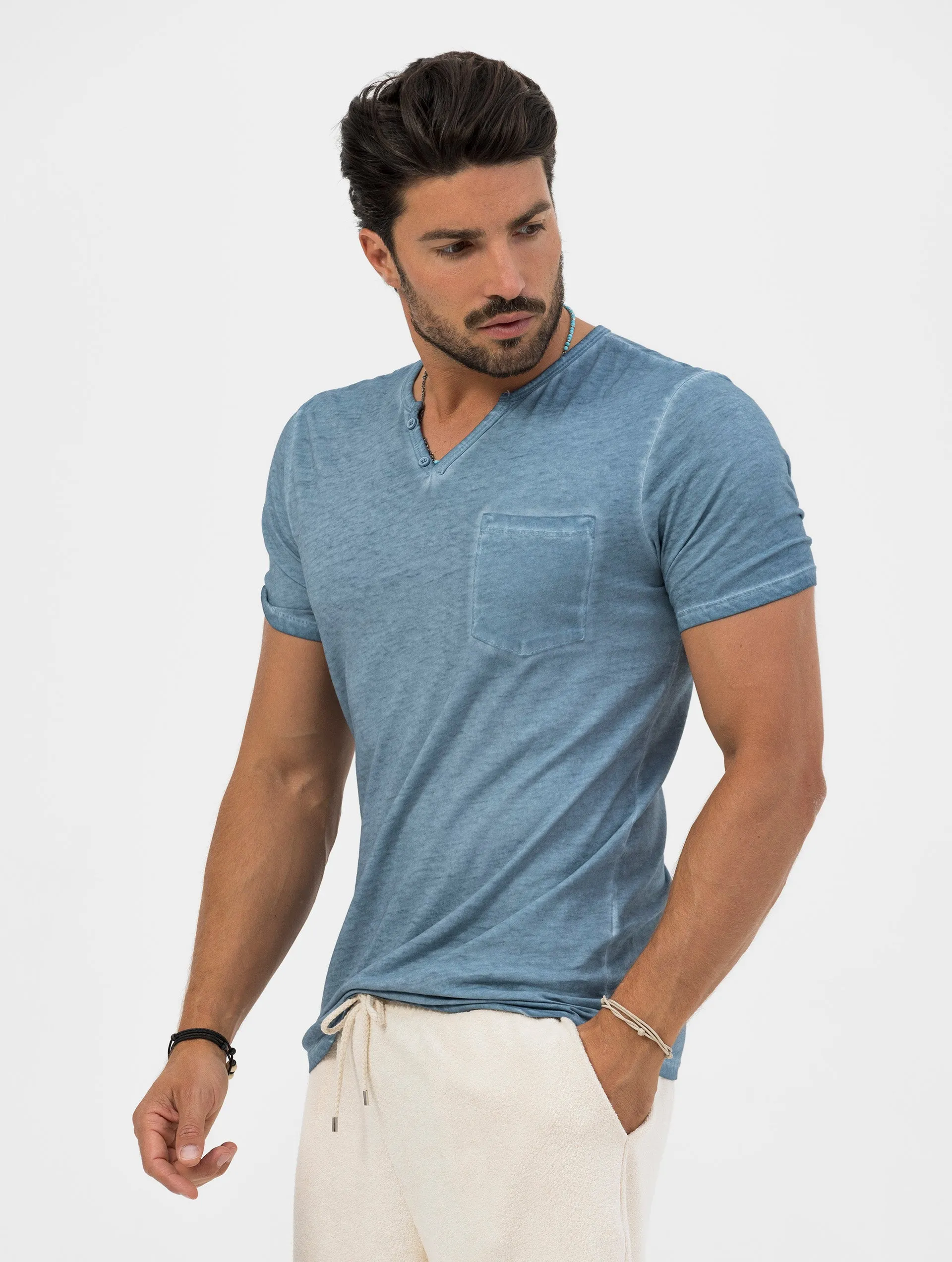 HENRY HENLEY T-SHIRT IN DENIM