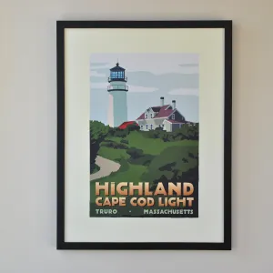 Highland Light Art Print 18" x 24" Framed Travel Poster By Alan Claude - Massachusetts