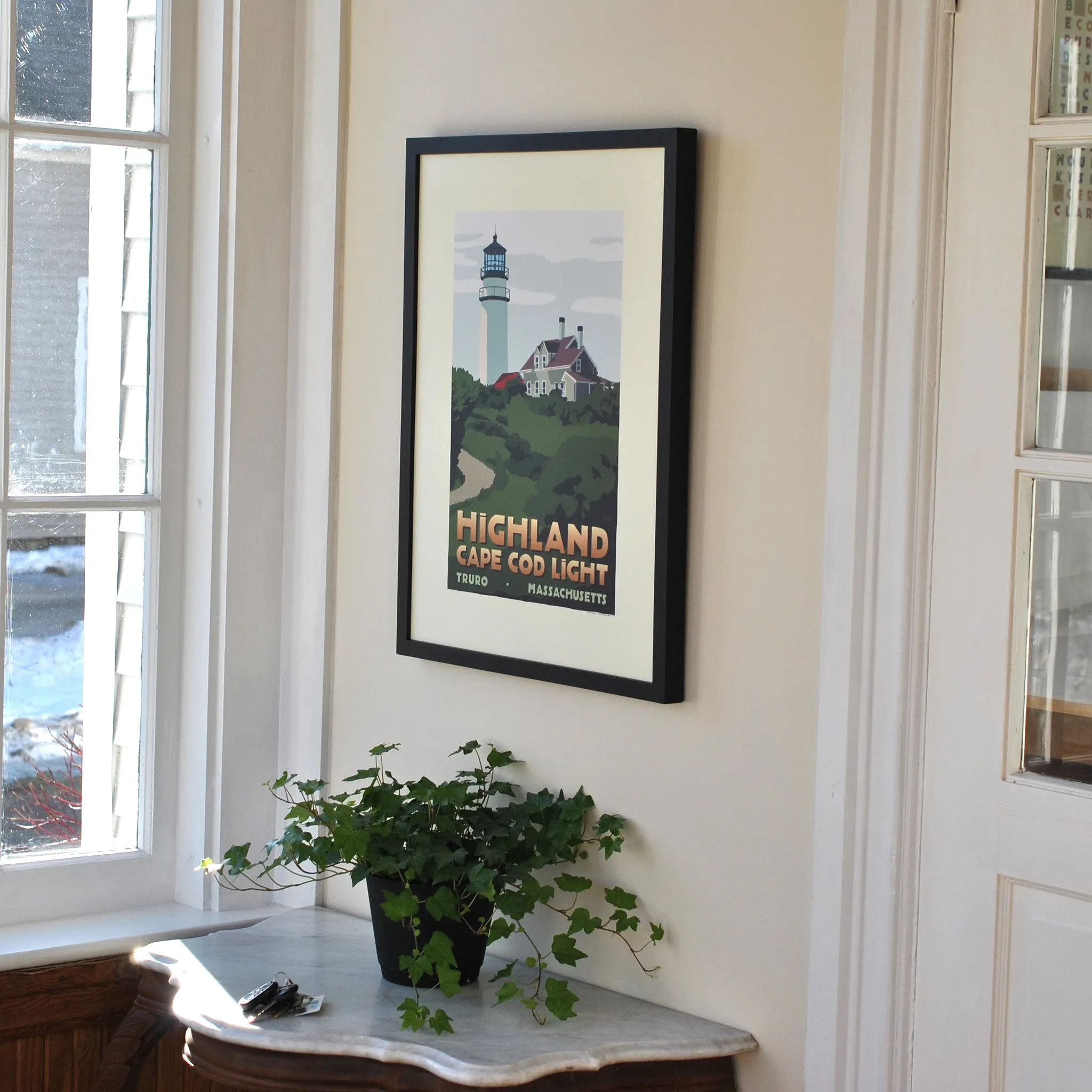 Highland Light Art Print 18" x 24" Framed Travel Poster By Alan Claude - Massachusetts