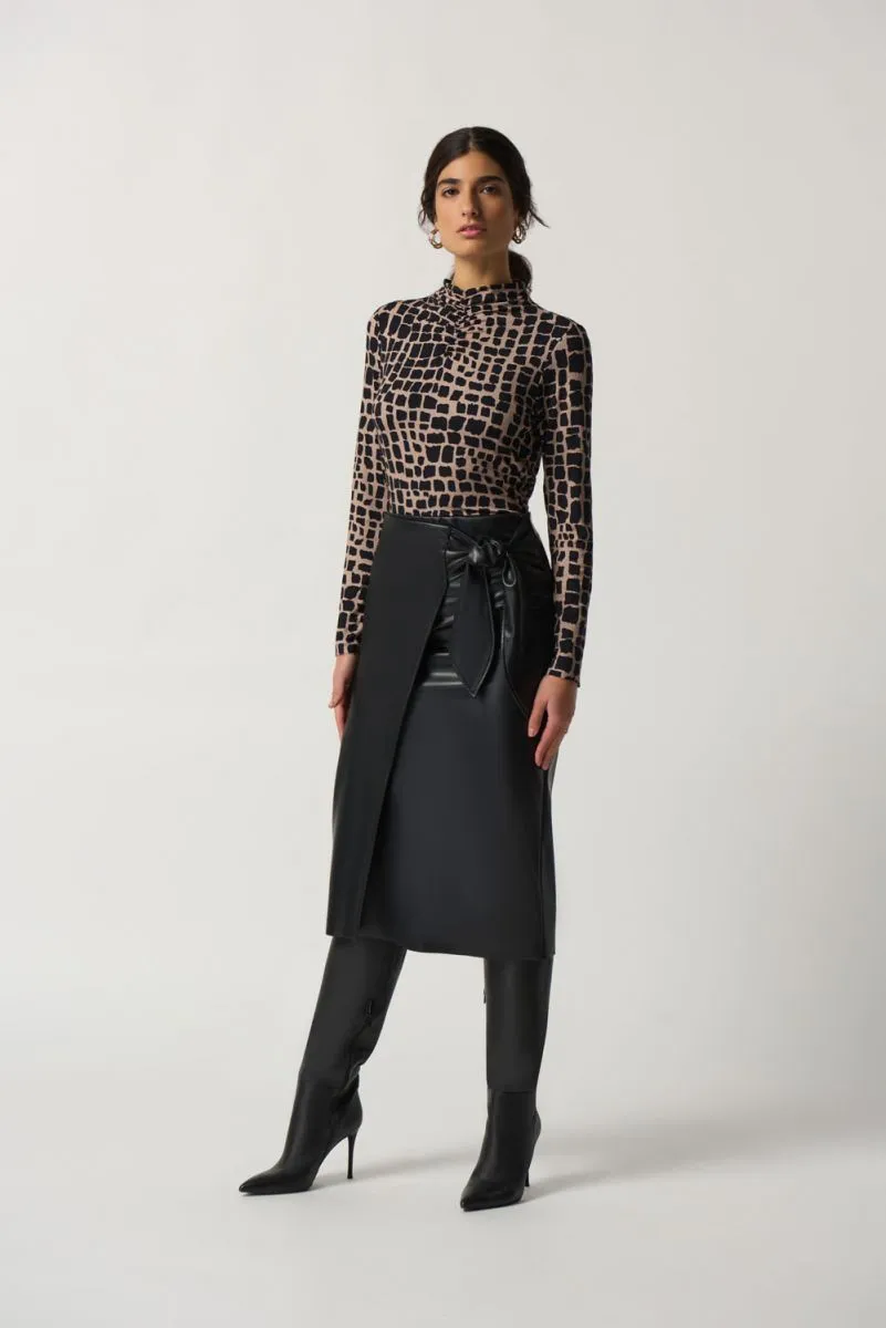 JOSEPH RIBKOFF 233297 Black Faux Leather Skirt