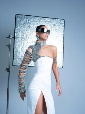 Kara Beautiful Long White  Evening Dress