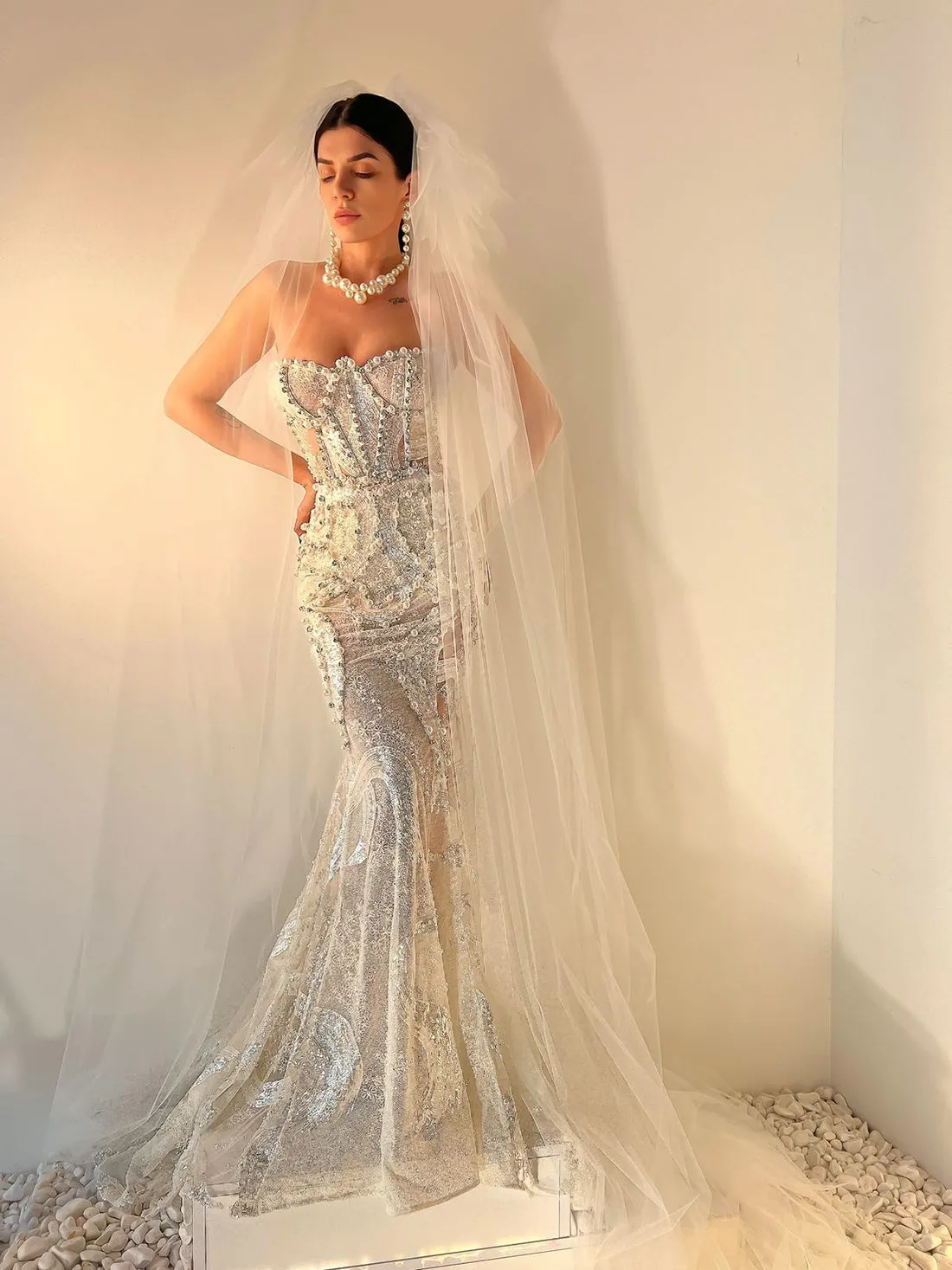 Kaylani Beautiful White Off Shoulder Evening Dress