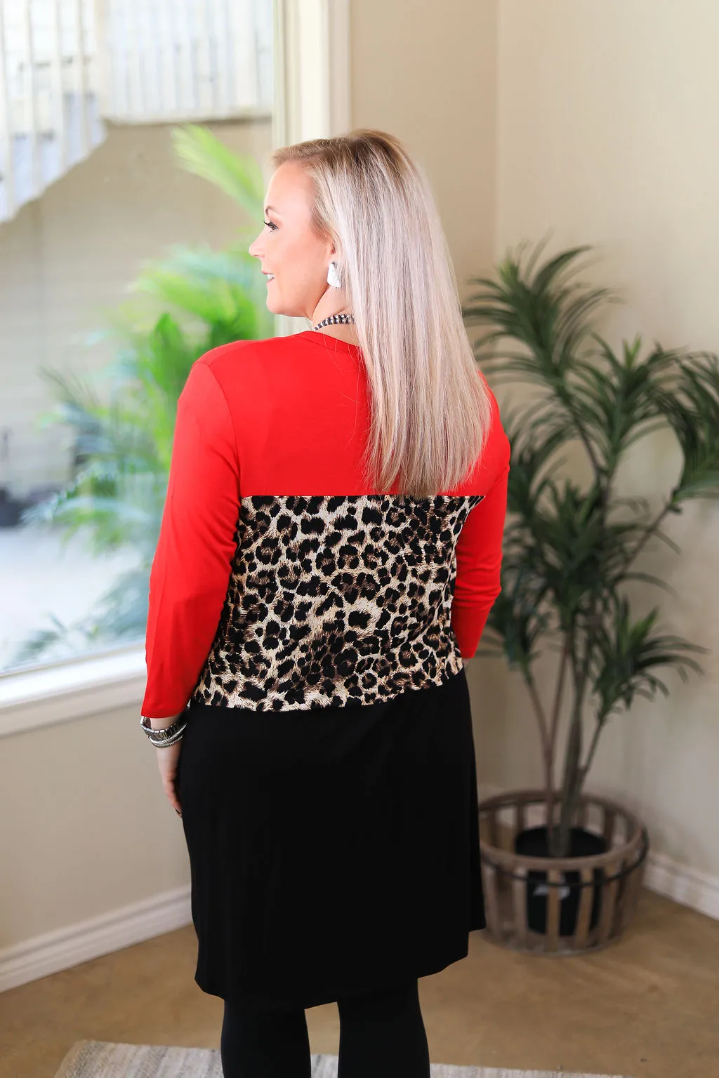 Last Chance Size Small & Medium | Another Glance Leopard Print Color Block Cardigan in Red