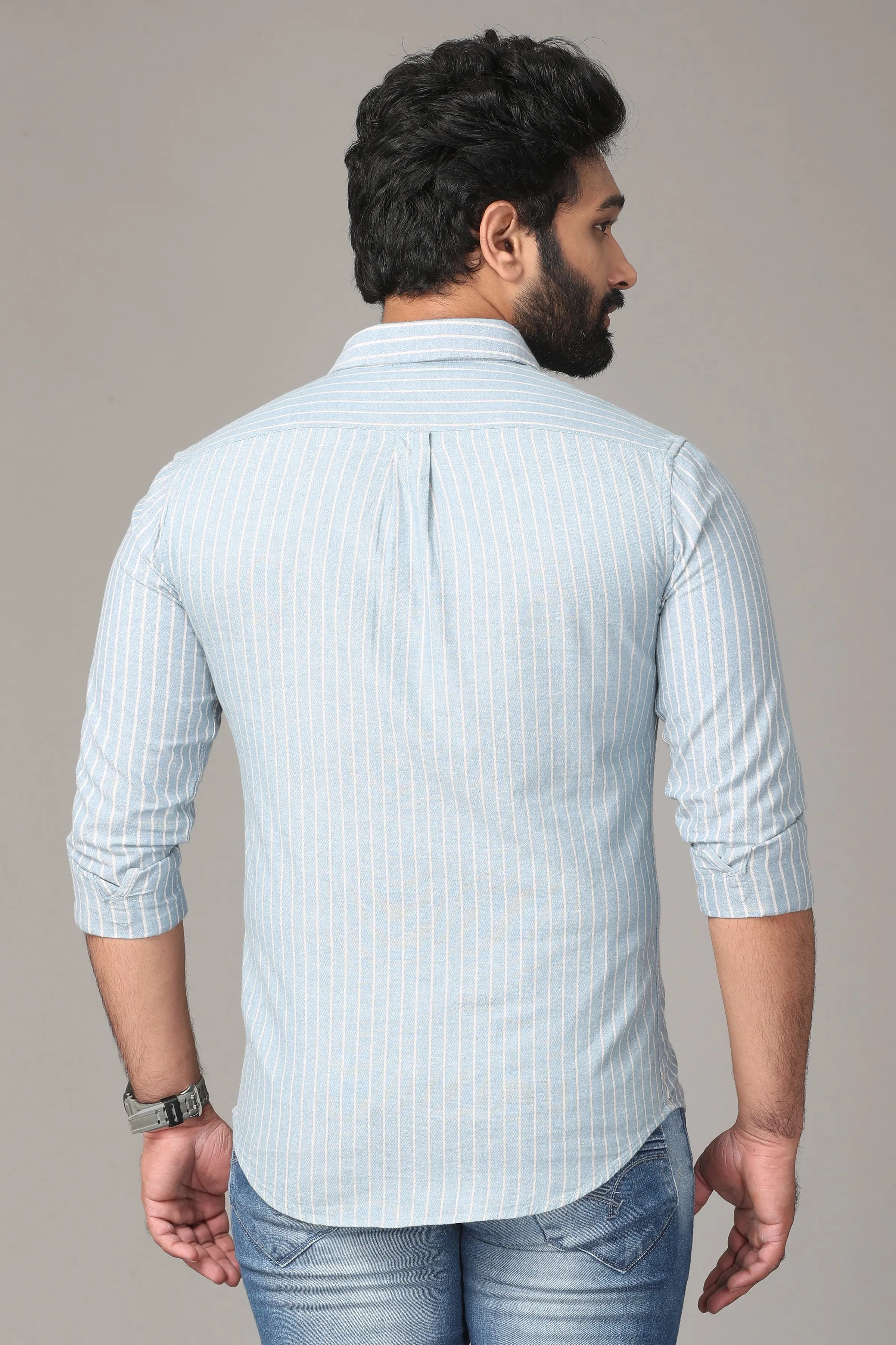 Light Blue Striped Full Sleeve Shirt