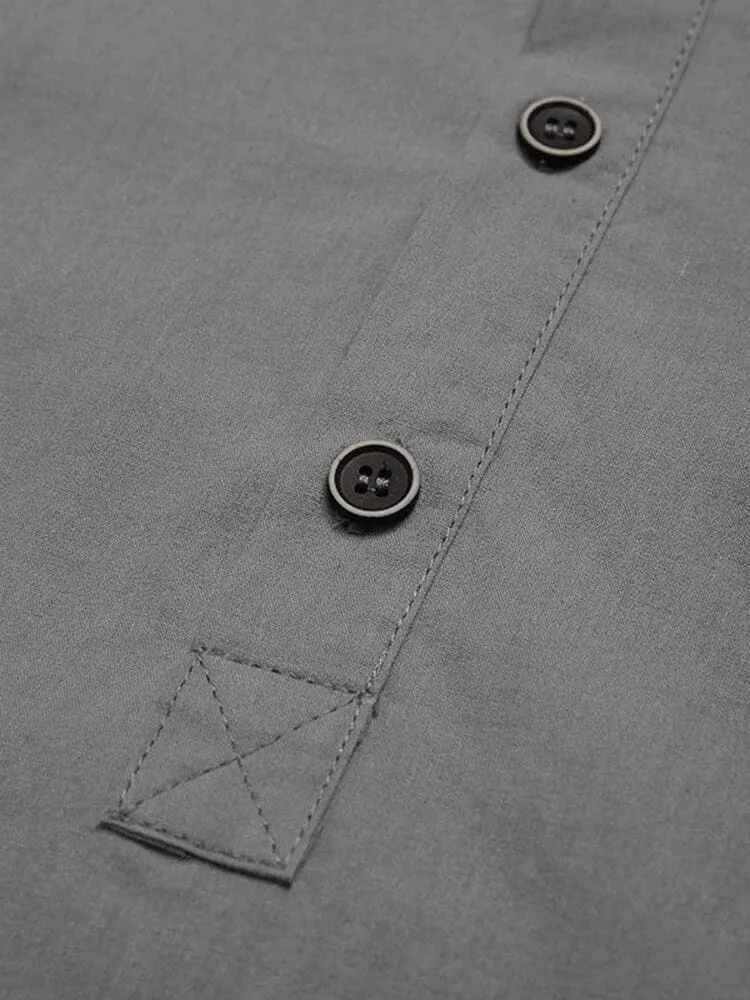 Linen Style Henley Shirt With Pocket