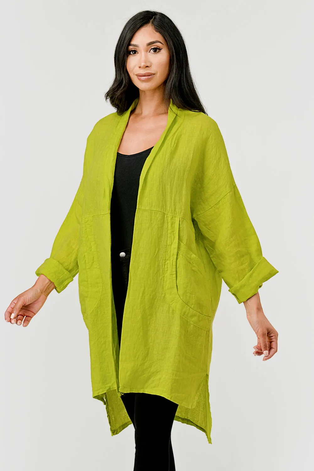 Long italian Linen Cardigan w Packets