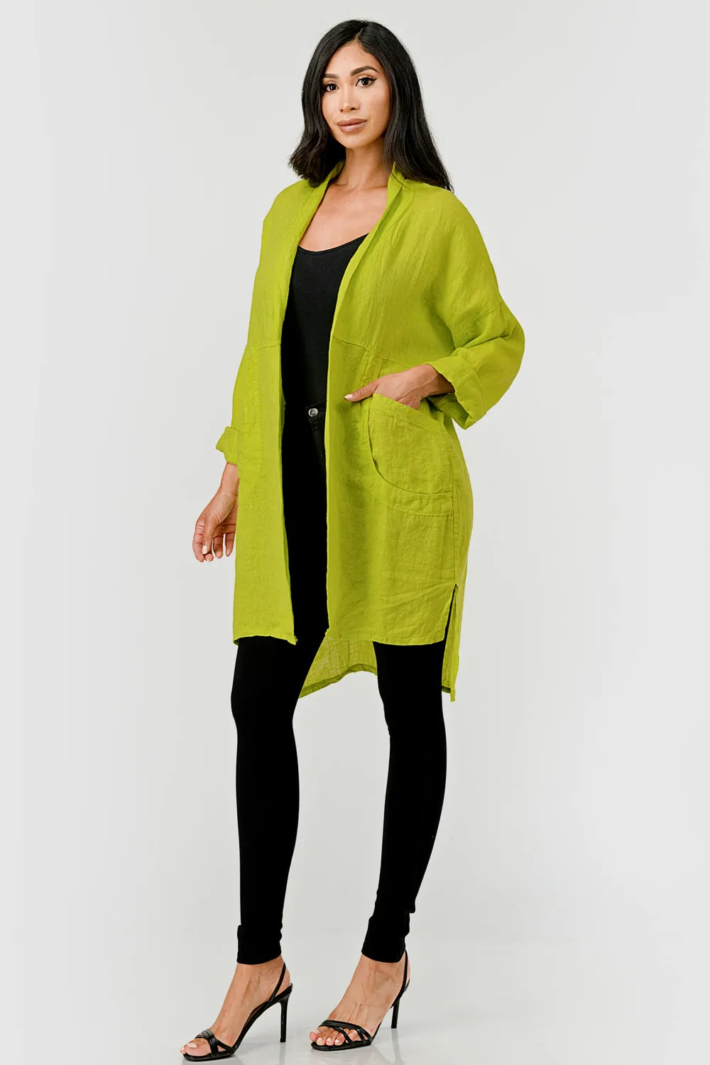 Long italian Linen Cardigan w Packets