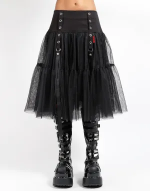 LONG RIBBON TULLE SKIRT BLACK