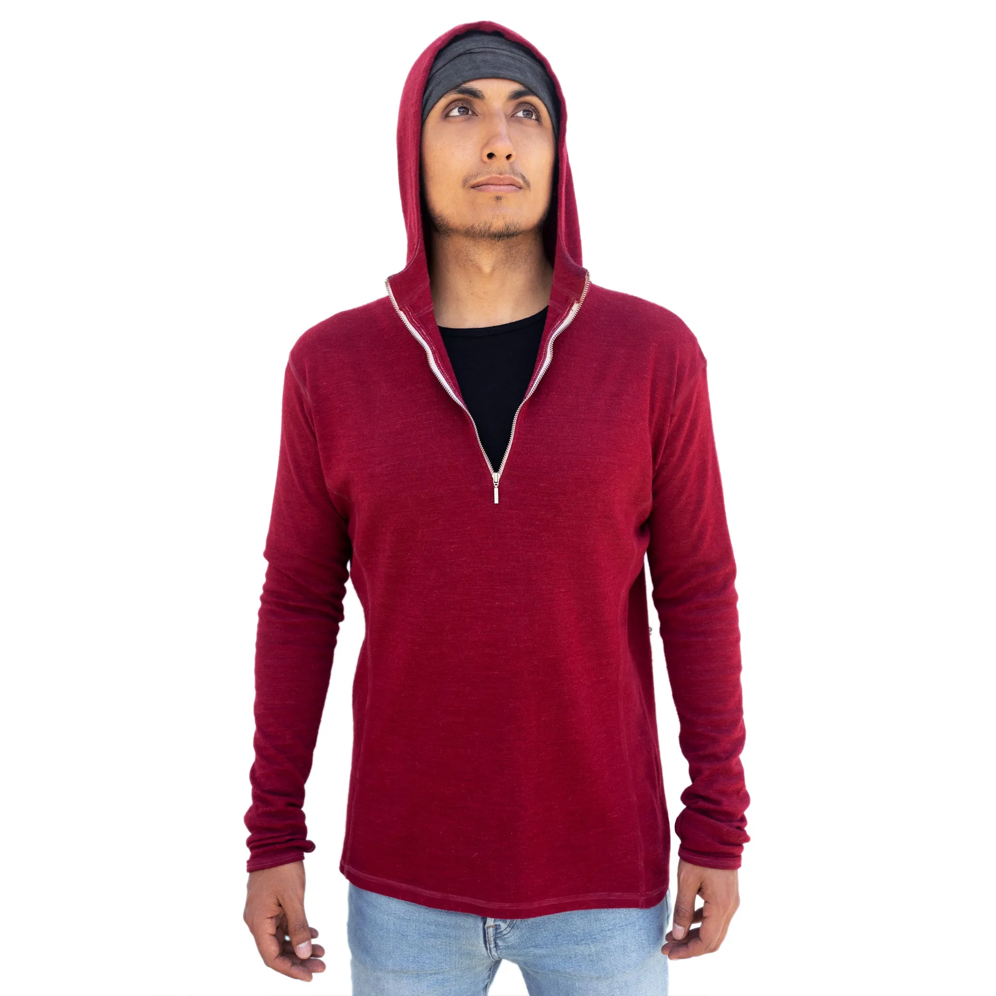Men's Alpaca Wool Hoodie: 300 Lightweight Half-Zip
