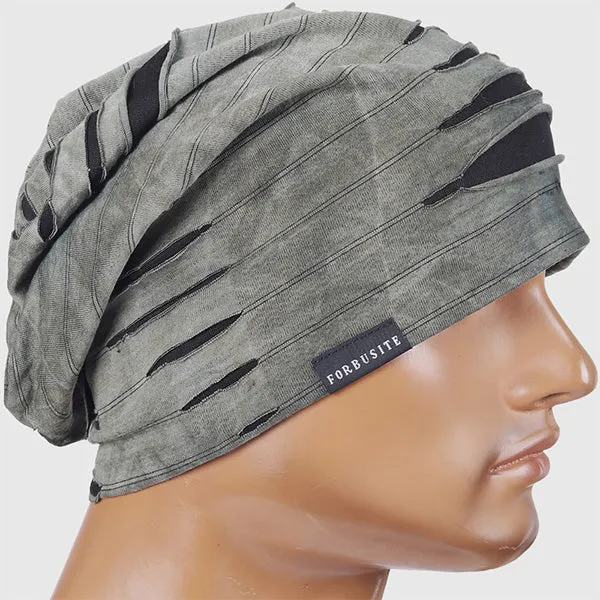 Mens Distressed Beanie Slouchy Hat B090a
