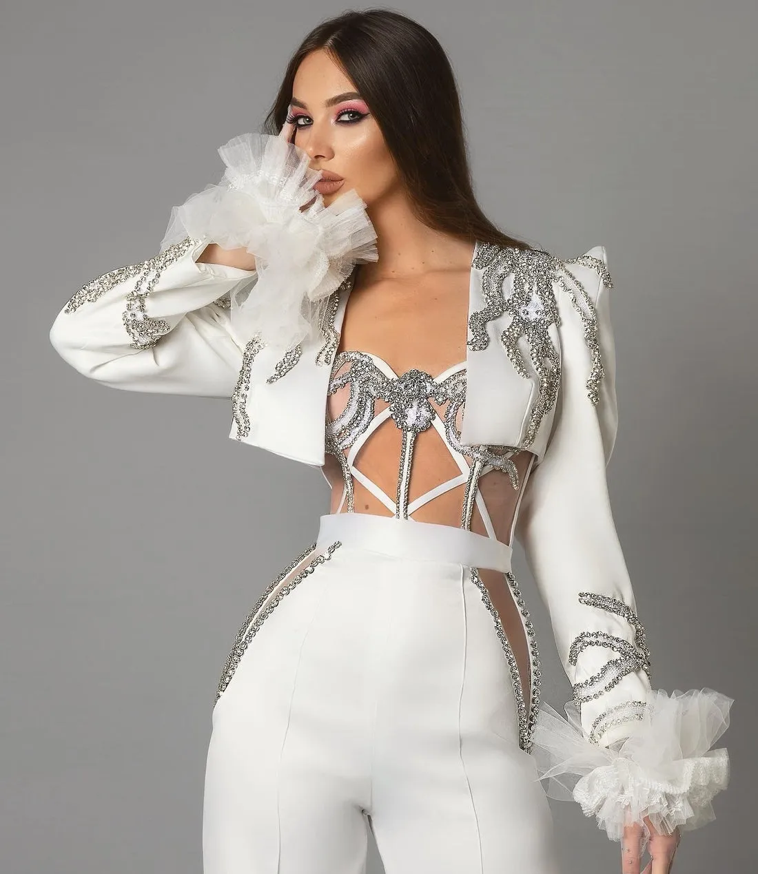 Miracle White Long Sleeves Evening Dress