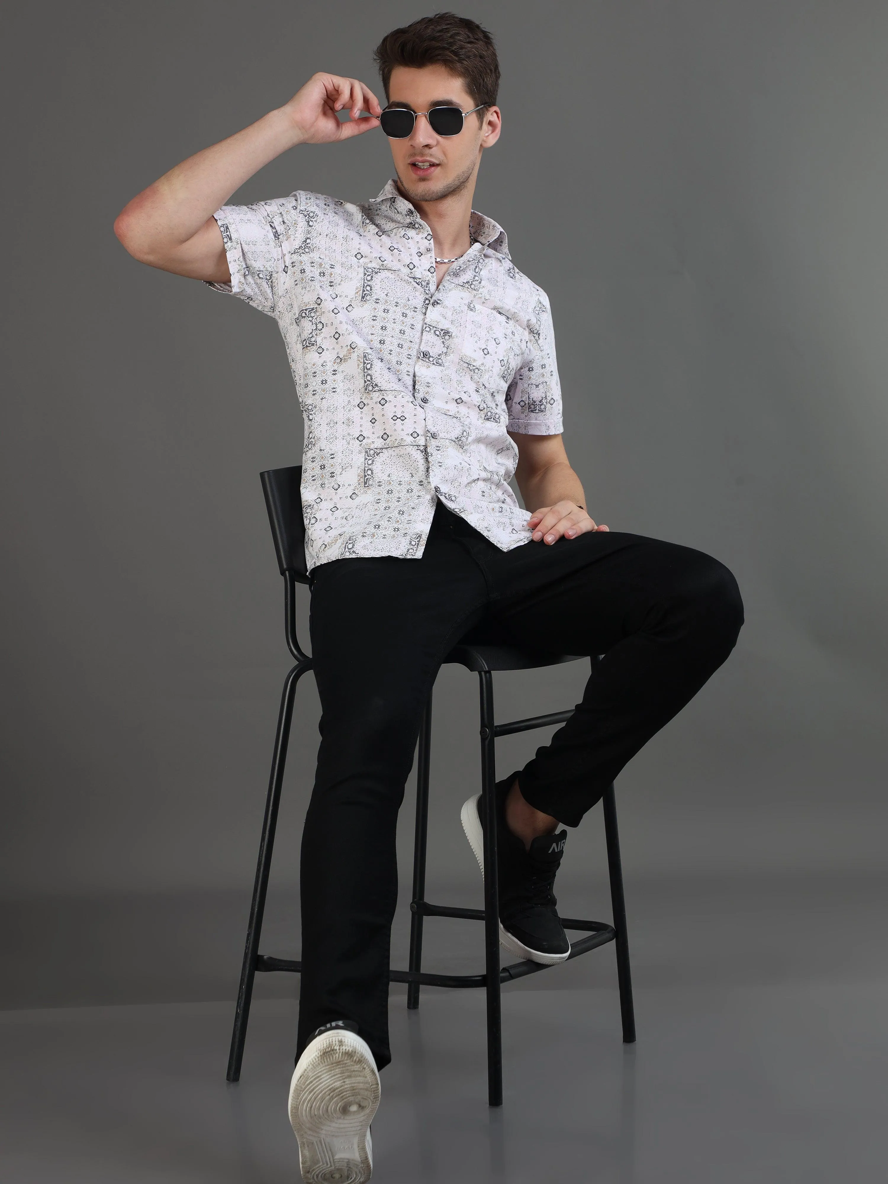 Modern Monochrome Pink Block Printed Half Sleeves Shirt
