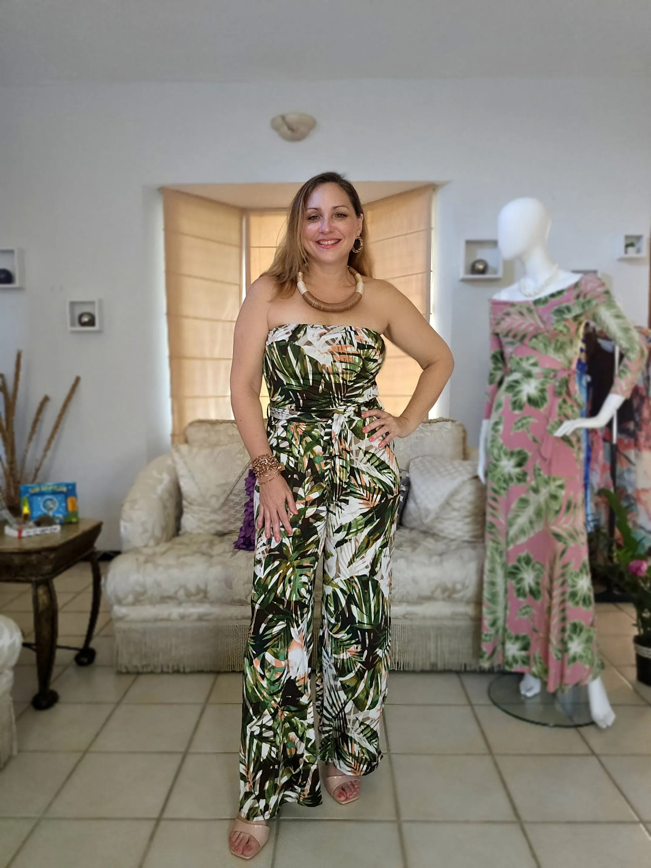Olive Mix Palm Jumpsuit