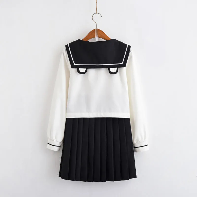 Panda Black White Cute Japanese Student Sailor Uniform Seifuku Shirt Skirt Two Piece Set