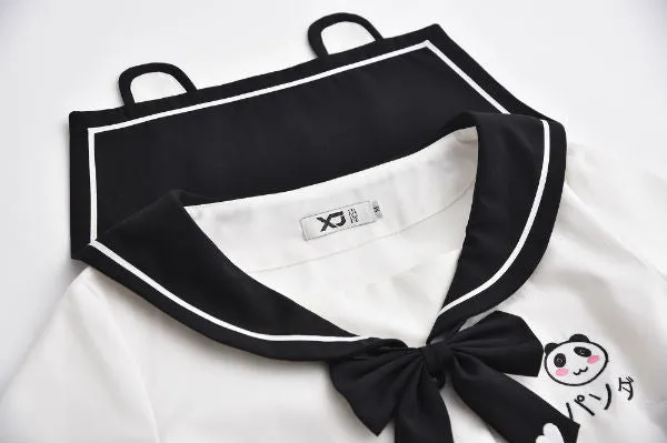 Panda Black White Cute Japanese Student Sailor Uniform Seifuku Shirt Skirt Two Piece Set