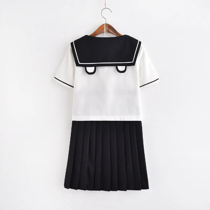 Panda Black White Cute Japanese Student Sailor Uniform Seifuku Shirt Skirt Two Piece Set
