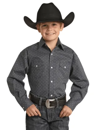 Panhandle Rough Stock Boy's Blue Geo Print Snap Up Western Shirt RSBSOSR0ED