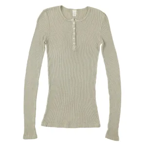 Peace Store Long Sleeve Thermal Cotton Banded Henley - Hay