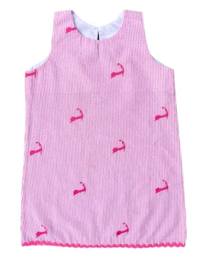 Pink Seersucker Dress with Pink Embroidered Cape Cods