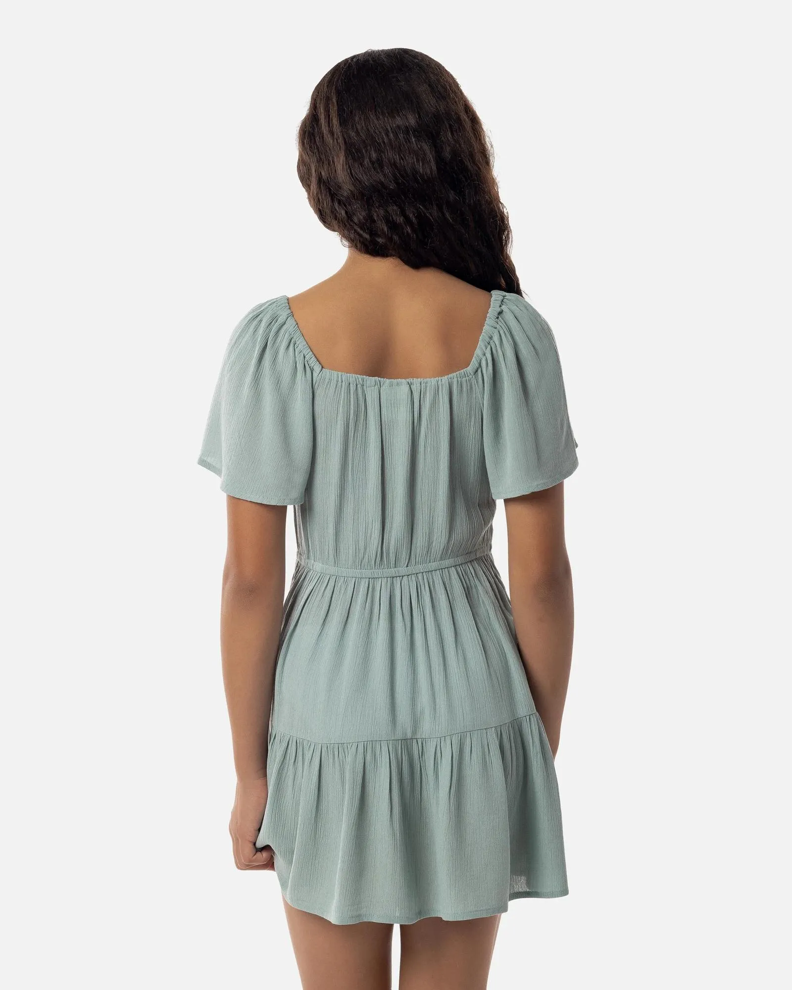 popular  Piping Hot Shirred Flutter Sleeve Dress