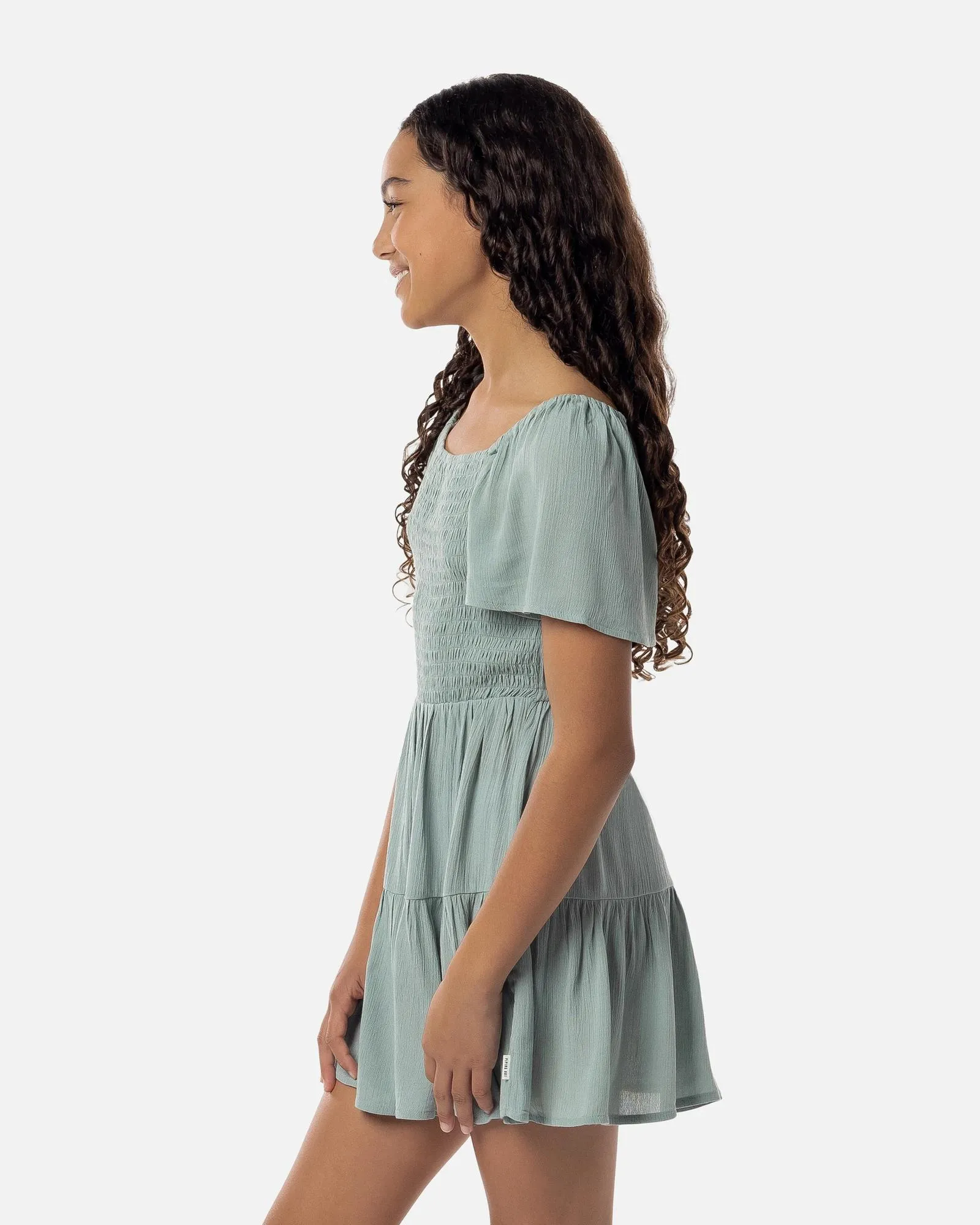popular  Piping Hot Shirred Flutter Sleeve Dress