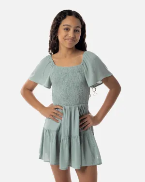 popular  Piping Hot Shirred Flutter Sleeve Dress