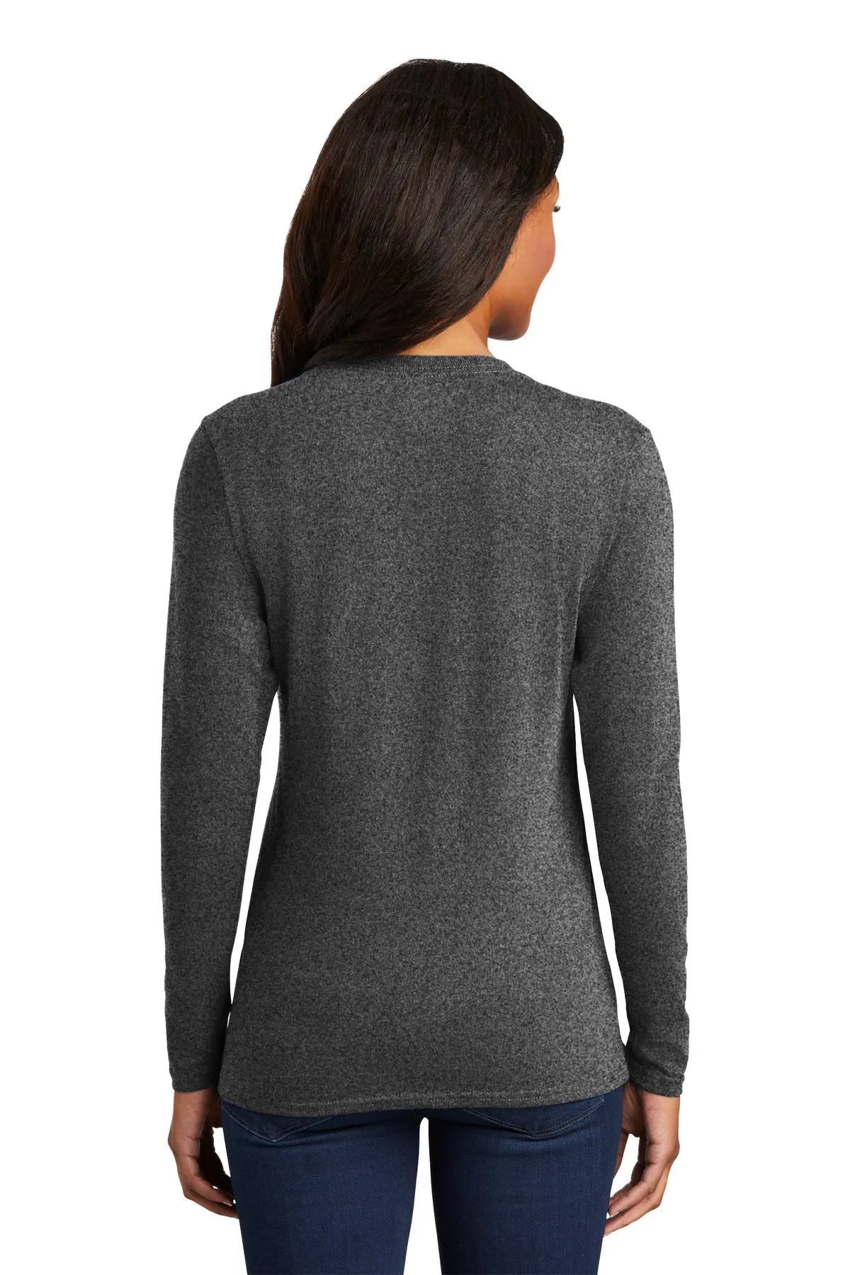 Port & Company Ladies Long Sleeve Branded Core Cotton Tee's, Dark Heather Grey