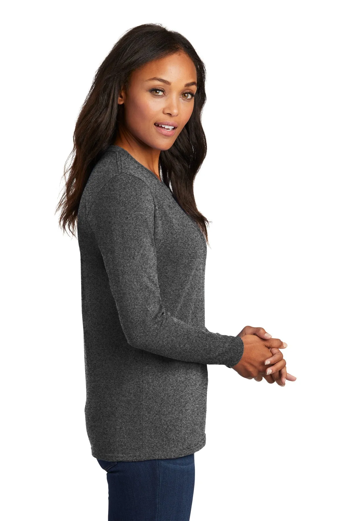 Port & Company Ladies Long Sleeve Branded Core Cotton Tee's, Dark Heather Grey