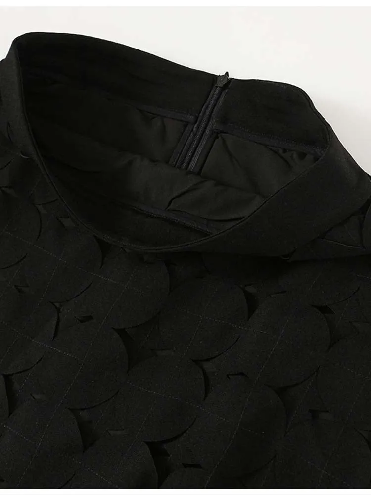Pre Order:  Black Patchwork Tassel Hollow Out Skirt