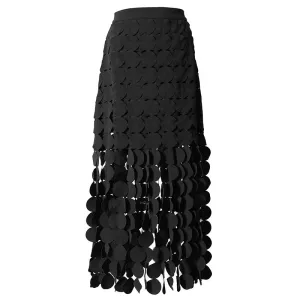 Pre Order:  Black Patchwork Tassel Hollow Out Skirt