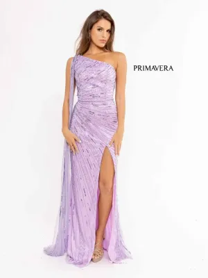Primavera Couture 3956 Size 12 Lilac Long Fitted Beaded One Shoulder Cape Prom Dress Slit Pageant Gown