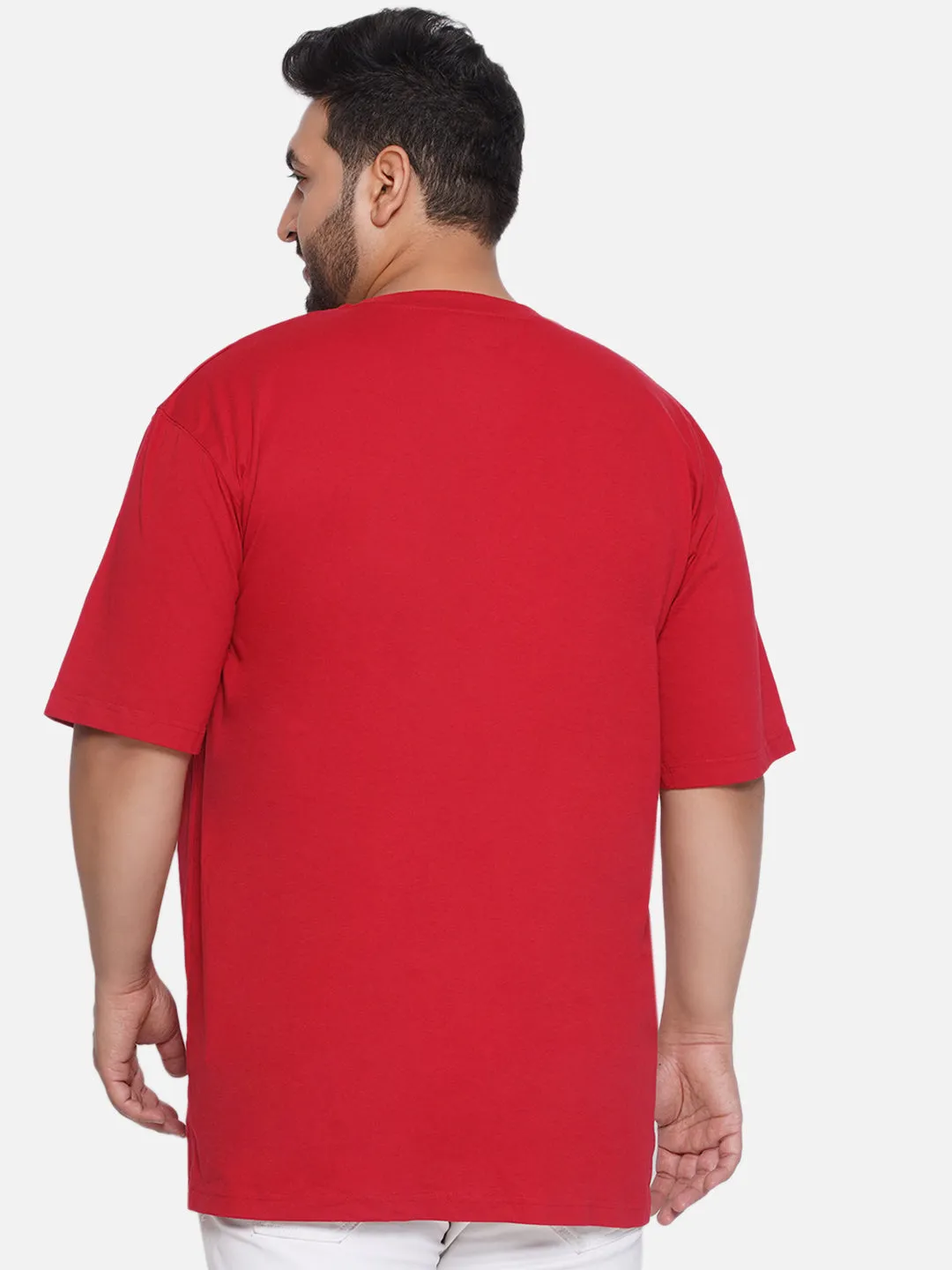 Red Head - Plus Size Men's Regular Fit Pure Cotton Red Solid Henley Neck Half Sleeve T-Shirt