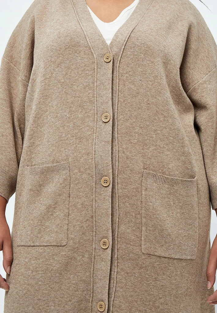 Rosalia Long Cardigan Curve - Warm Sand Melange