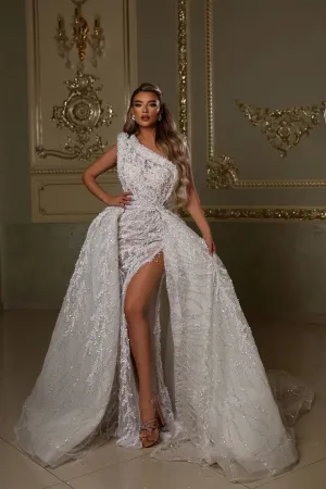 Sasha Train One Shoulder  Wedding Dress